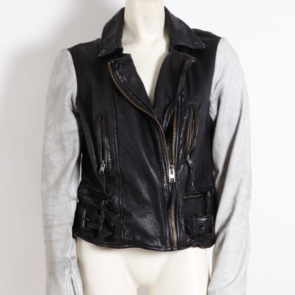ALL SAINTS Black Leather Suede Gray Biker Jacket - Picture 2 of 13